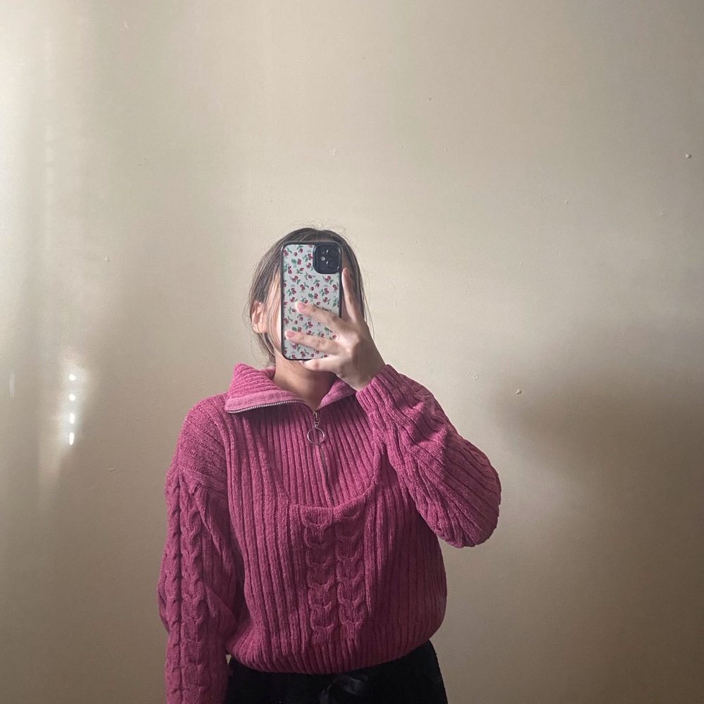 Pink Half Zip Up Sweater
